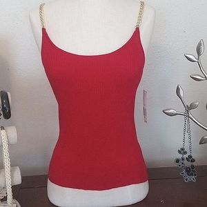 113 NWT Metallic Red Tank with Gold Chain Straps Sz S